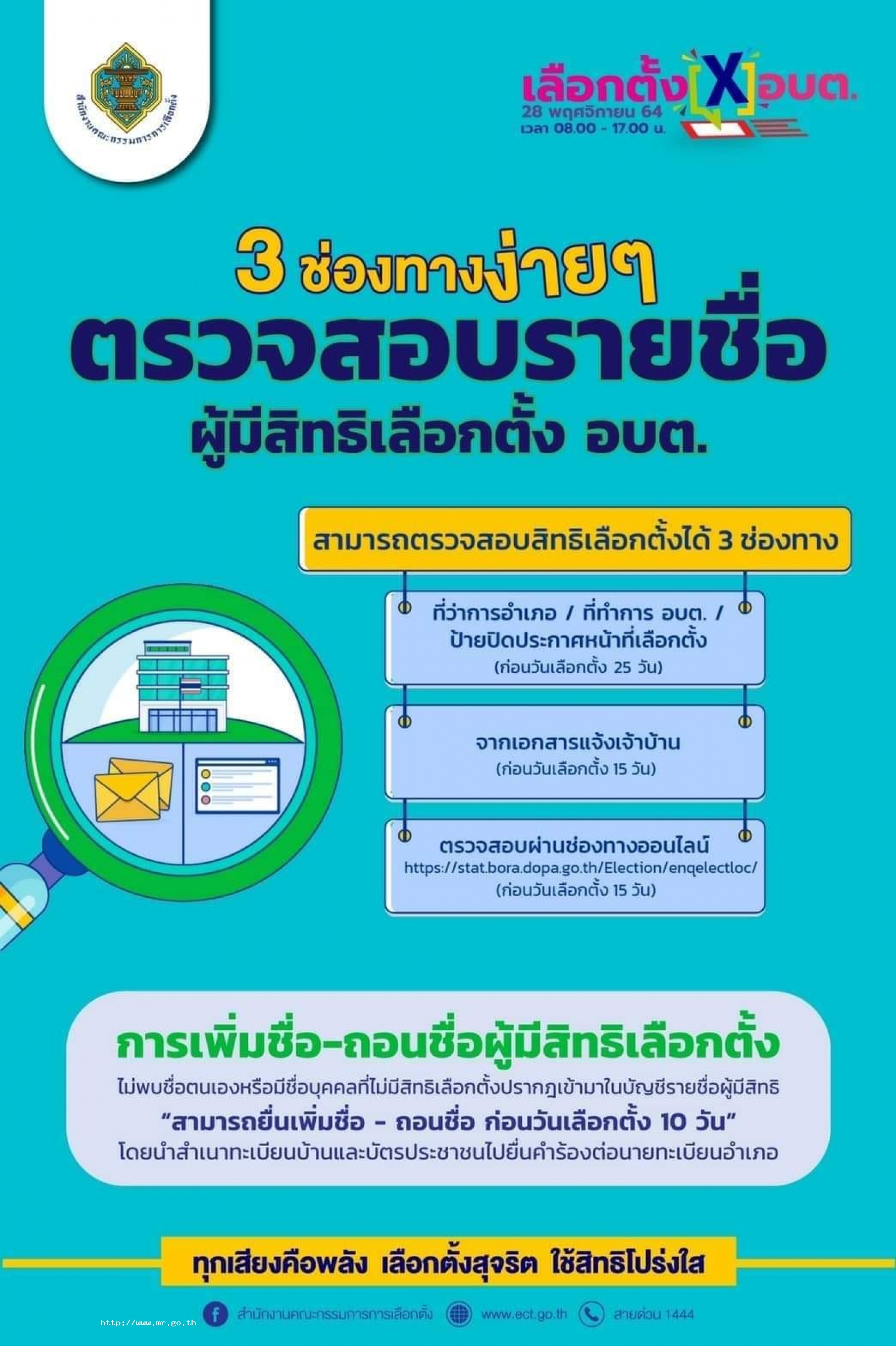 ตรวจสอบรายชื่อผู้มีสิทธิเลือกตั้งสมาชิกสภาองค์การบริหารส่วนตำบลและนายกองค์การบริหารส่วนตำบล 