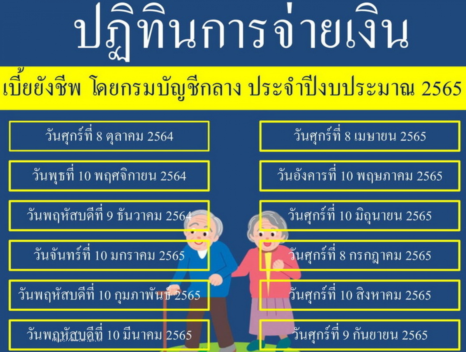 ปฏิทินการจ่ายเงินเบี้ยยังชีพ กรมบัญชีกลาง